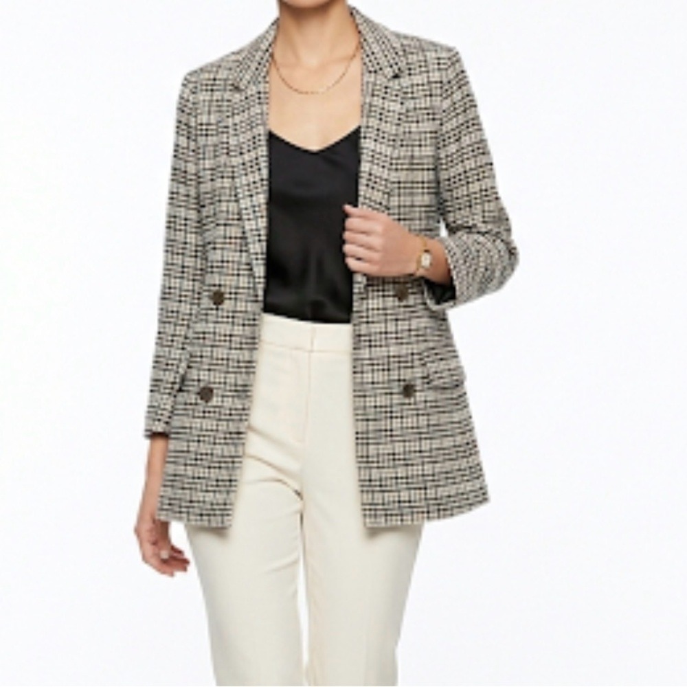 Love Tree Womens Plaid Double Breasted Blazer Black Tan Size S 80051JY